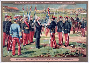 'Handing over the Flag to the Expeditionary Troops, Madagascar', 1883-1896. Artist: Unknown