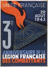 Poster for the 3rd anniversary of the foundation of the Legion Francaise des Combattants, 1943. Artist: Unknown