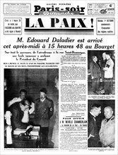 Peace!, front page of Paris-soir newspaper, 1 October 1938. Artist: Unknown