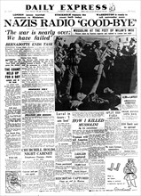 Nazis Radio 'Good-bye', front page of the Daily Express, 1 May 1945. Artist: Unknown