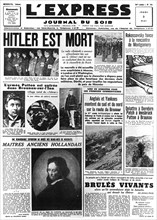 Hitler is Dead, front page of L'Express newspaper, 3 May 1945. Artist: Unknown