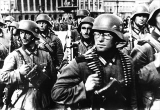 German soldiers marching in Paris, 14 June 1940. Artist: Unknown