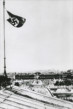 Nazi swastika flying over the occupied city of Paris, June 1940. Artist: Unknown