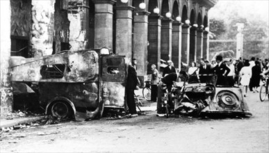 Burned out vehicles in the Rue de Castiglione, liberation of Paris, 25 August 1944. Artist: Unknown