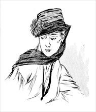 Black crêpe hat with silk Chrysanthemum and mourning veil, 1915. Artist: Unknown
