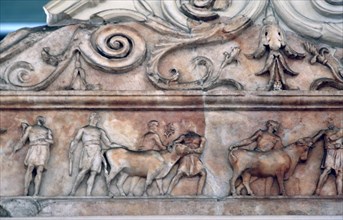 Sacrifice scene on the Ara Pacis, Rome. Artist: Unknown