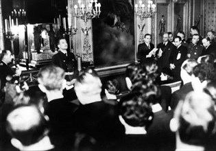 Otto Abetz, German ambassador to France, holding a press conference, Paris, 15 December 1940. Artist: Unknown
