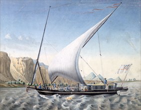 'A Boat on the Nile, Ibrim, Nubia', 1827-1829. Artist: Louis M. A. Linant de Bellefonds,