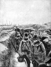 French soldiers in improvised gas masks, 1915. Artist: Unknown