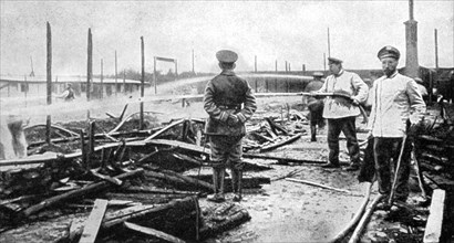 A fire damaged prison camp in Germany, World War I, 1915. Artist: Unknown