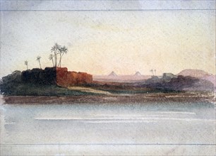 'Pyramids from the Nile, Cairo', Egypt, 19th century. Artist: GS Cautley