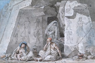 'Egyptian Family Outside an Ancient Tomb', 19th century. Artist: Vivant Denon