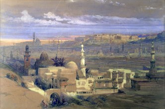 'Cairo from the Gate of Citizenib, looking towards the Desert of Suez', 19th century. Artist: David Roberts