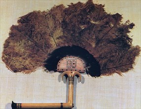 Ivory fan trimmed with ostrich feathers, from the Tomb of Tutankhamun, 14th century BC. Artist: Unknown