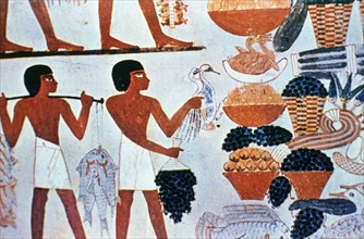 Ancient Egyptian wall paintings in a tomb at Thebes, Egypt. Artist: Unknown