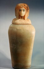 Ancient Egyptian canopic jar with a lid in the shape of a royal woman's head, c1344-1336 BC. Artist: Unknown