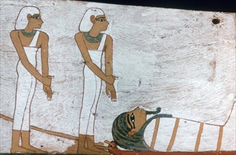 'Two priestesses', detail of the decoration of a sarcophagus of The Lady of Madja, 18th Dynasty. Artist: Unknown