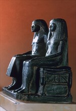 A seigneurial couple in ceremonial clothes, New Kingdom, Egyptian, 19th Dynasty. Artist: Unknown