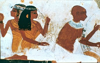 Wall Painting, Detail of The Deceased Couple, Tomb of Nakht, Thebes Artist: Unknown