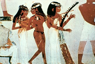 Wall Painting, Detail, Group of Musicians, Tomb of Nakht, Thebes Artist: Unknown