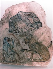 Ostracon Fragment, Cheetah, Bird and Monkey, Egypt Artist: Unknown