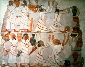 Offerings Scene, Wall Painting, Egyptian Artist: Unknown