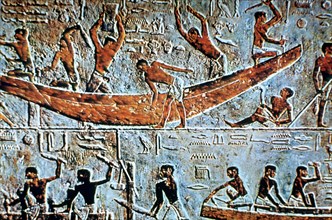 Construction of a boat, wall relief, Saqqara, Egypt. Artist: Unknown