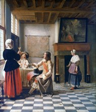 'Interior, Woman drinking with Two Men, and a Maidservant', c1658 Artist: Pieter de Hooch