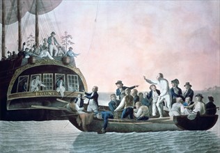 'The mutineers turning Lieut Bligh ...and crew adrift from his Majesty's ship the Bounty', 1790. Artist: Robert Dodd