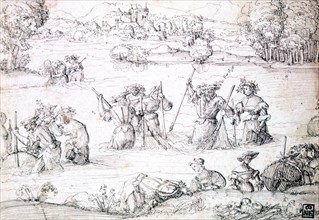'Fishing in the Rain', c1513-1553. Artist: Augustin Hirschvogel