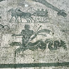 Mosaic, Carts pulled by mules with travellers, Cisarii. c1st Century AD Artist: Unknown