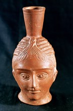 Ceramic vase in the shape of an anthropomorphic head, El Aouja, Tunisia. Artist: Unknown