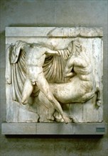 A fight between a human Lapith and a Centaur, metope from the Parthenon, c440 BC. Artist: Unknown