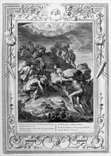 The giants attempt to scale Heaven by piling mountains upon one another, 1733. Artist: Bernard Picart