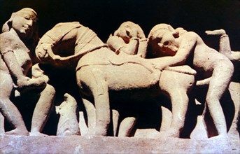 Erotic Sculpture, Hindu Temple, Khajuraho, India, 950 - 1050. Artist: Unknown