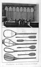 Real tennis and the construction of racquets, 1751-1777. Artist: Unknown