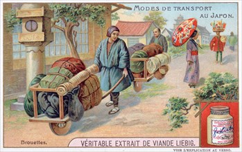 Modes of transport in Japan, wheelbarrow, 19th century. Artist: Unknown