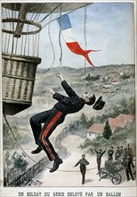A soldier carried aloft by a Balloon, 1901. Artist: Unknown