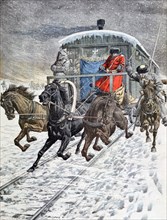 Passage of the military coaches on lake baikal, Siberia, Russia, 20th century. Artist: Unknown