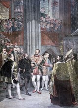 'Charles I and Charles Quint in the Basilica of Saint Denis', Paris, 1893. Artist: Unknown