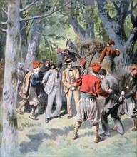 The capture of two french travelers by brigands in Sardinia, 1894. Artist: Unknown