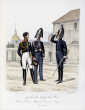 'Gardes-du-Corps de Roi, Médécin-Major, Maréchal-Vétérinaire and Piqueur', 1820-30 Artist: Eugene Titeux