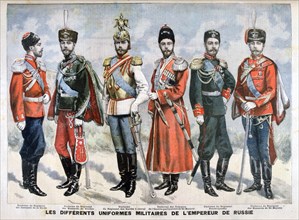 Different Russian military uniforms of the Emperor, 1896. Artist: Unknown