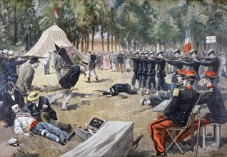 French military manoeuvres: first-aid workers, 1897. Artist: Unknown