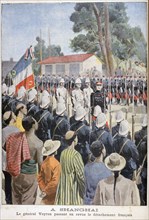 General Voyron reviewing French troops, Shanghai, 1900. Artist: Unknown