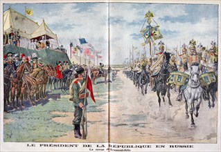 The President of the Republic reviewing Russian troops, Krasnoye Selo, Russia, 1914. Artist: Unknown