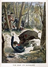 A hunter killed by a wild boar, 1901. Artist: Unknown