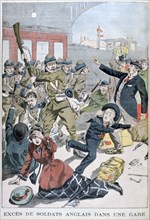 Excesses of British soldiers in a railway station, 1902. Artist: Unknown
