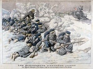 Japanese attack on a hospital train near Port Arthur, Manchuria, Russo-Japanese War, 1904. Artist: Unknown
