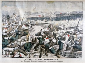 Japanese troops attacking Russian trenches, Mukden, Manchuria, October 1904. Artist: Unknown